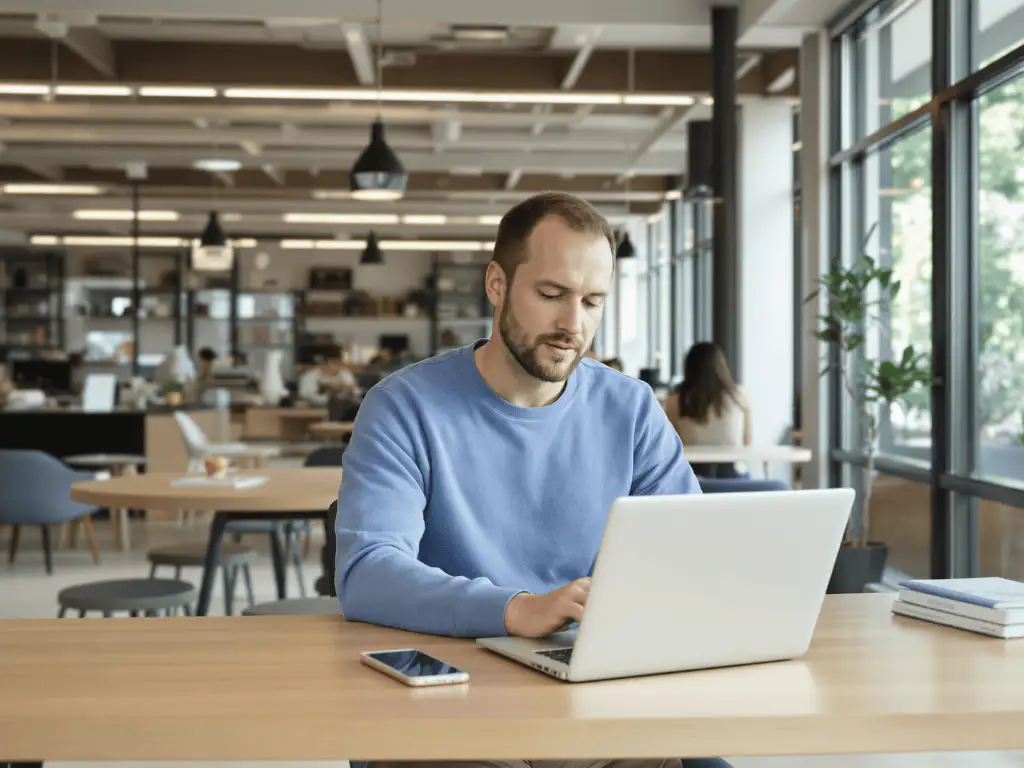 Mann arbeitet an Laptop im Büro