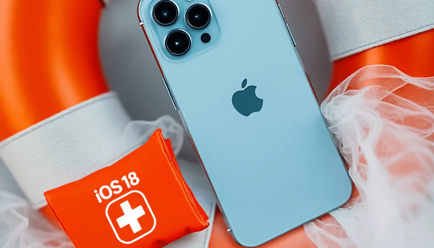 iPhone und Erste-Hilfe-Kit mit iOS18-Label