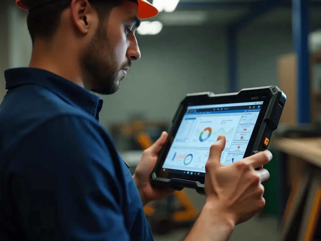 Mann mit Tablet in Werkstatt