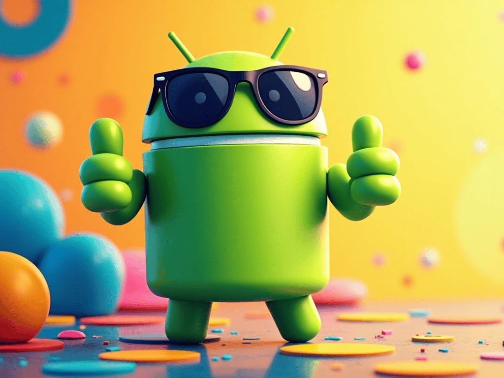 Android-Roboter mit Sonnenbrille und Daumen hoch
