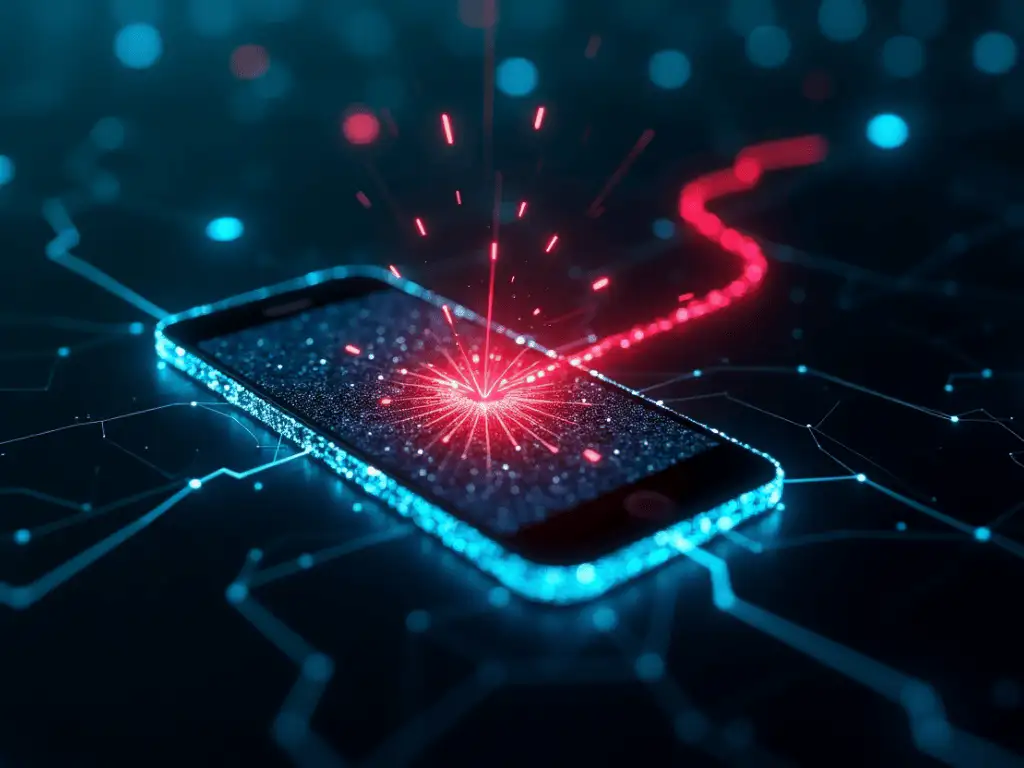 Smartphone mit rotem Laserstrahl